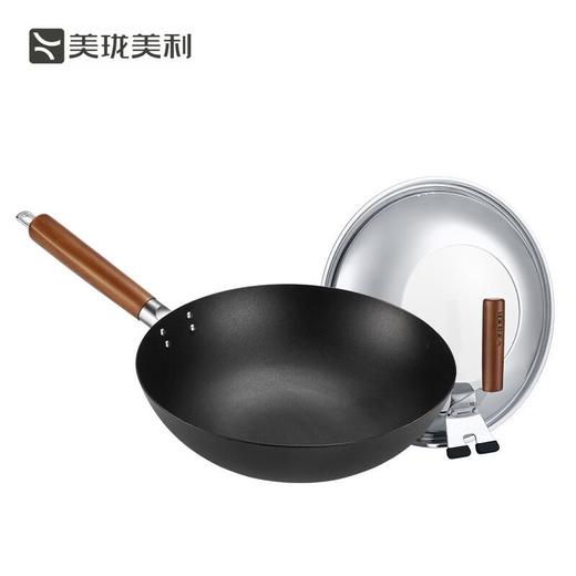 【直发】美珑美利 黑晶铁锅系列炒锅 少油烟物理不易粘炒菜锅 无涂层厨房铁炒锅 黑晶炒锅30cm 商品图0
