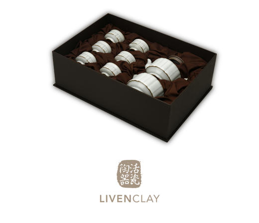 乾唐轩活瓷云龙如意茶具1壶6杯1茶海（陶艺无光月白） 商品图4