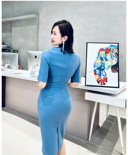 “海洋之心”J20384379T1X5  颈袖添香新款时尚气质修身包臀中长款高腰连衣裙 商品图7