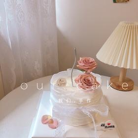 仙女蕾丝卡布奇诺鲜花蛋糕(鲜花按当天采购搭配)-低糖处理无添加