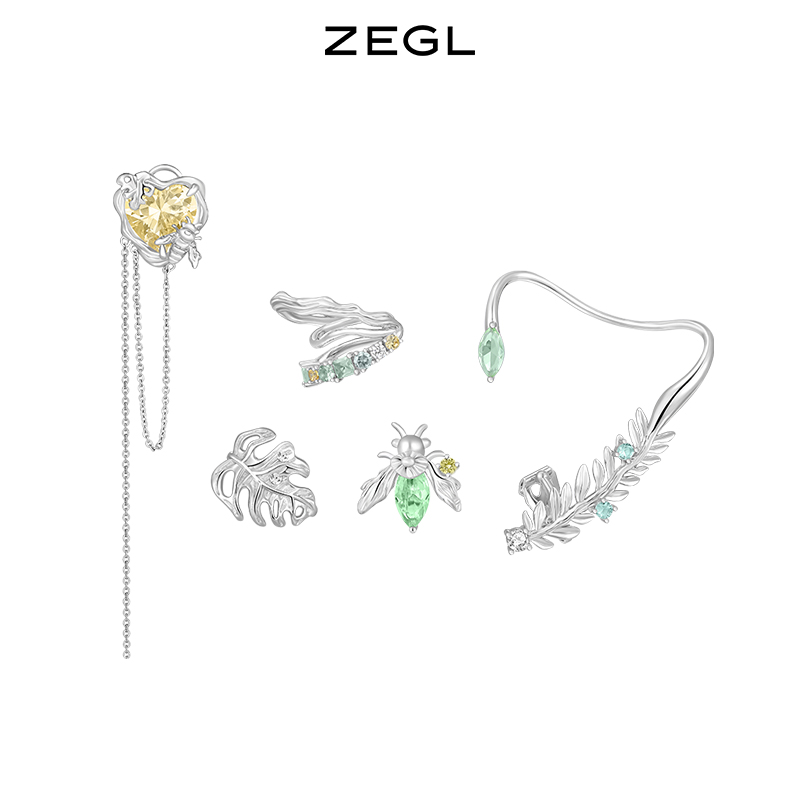 ZEGL设计师雨林系列耳妆盘耳夹女夏无耳洞耳骨夹银针耳钉耳环耳饰