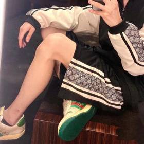 代购级别版本！！GUCCI 双G字母提花侧边条纹情侣短裤GUC2570 宽松版型