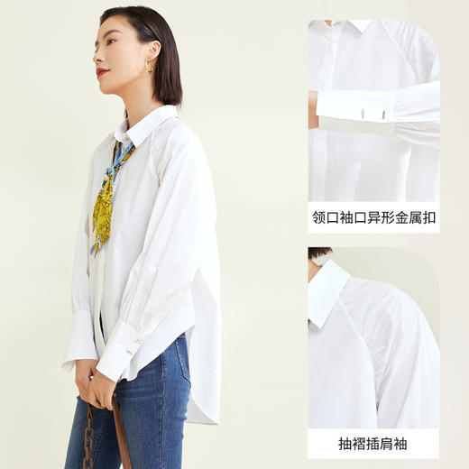 玳莎水洗平纹棉布110G慵懒风插肩长袖衬衫宽松休闲抽褶设计感法式上衣女  CC31301 商品图1