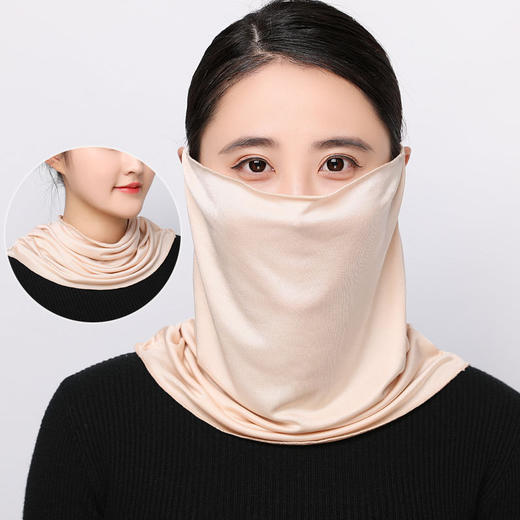 NL-双面多功能针织真丝围脖女套头挂耳护脖丝巾遮面小围巾搭配薄款面罩脖套 商品图3