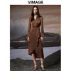 VIMAGE纬漫纪秋季新款女装不对称裙摆A字裙高腰V领显瘦连衣裙V1807405 商品缩略图0