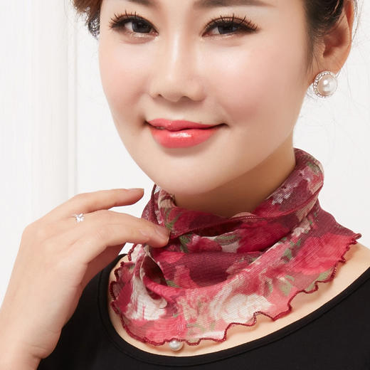 NL-真丝印花围脖桑蚕丝网眼真丝围脖套头围巾丝巾遮阳春夏百搭假领子脖套女 商品图3