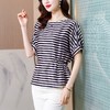 重磅缎面仿真丝T恤,新款夏休闲蝙蝠袖修身条纹短袖上衣KQL-B43N8133 商品缩略图1