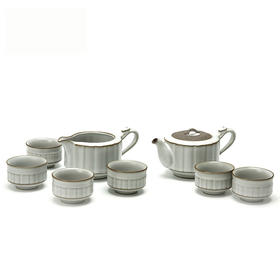 乾唐轩活瓷云龙如意茶具1壶6杯1茶海（陶艺无光月白）