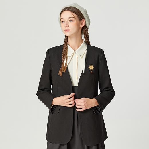 famecoco范可儿气质职业西装外套女早秋款V领通勤商务正装D221AW402 商品图2