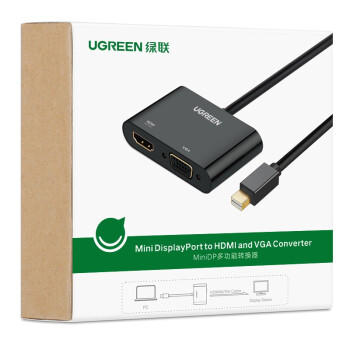 绿联Mini DP转HDMI/VGA转换器线4K迷你DP雷电2拓展坞转接头 适用苹果微软电脑接显示器投影仪 10439 商品图0