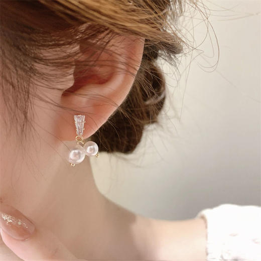 JU-A20韩国珍珠吊坠耳环女银针锆石小耳钉气质冷淡风新款耳饰 商品图3