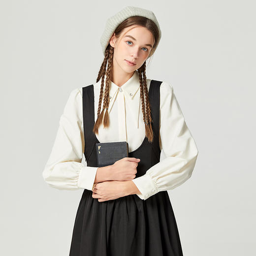 famecoco范可儿纯棉衬衫休闲套装女秋季学院半身裙两件套D221EA302 商品图3