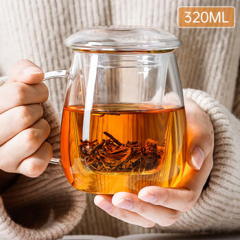 物生物（RELEA）玻璃杯男女士茶水分离杯耐高温办公泡茶杯带把高硼硅水杯花茶杯子 商品图1