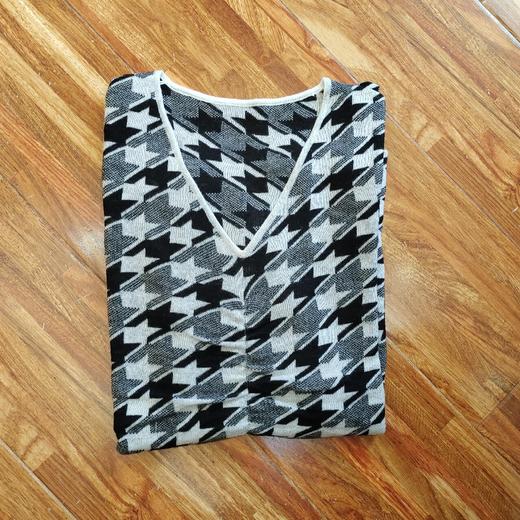 女羊绒V领褶皱千鸟格2205 商品图0