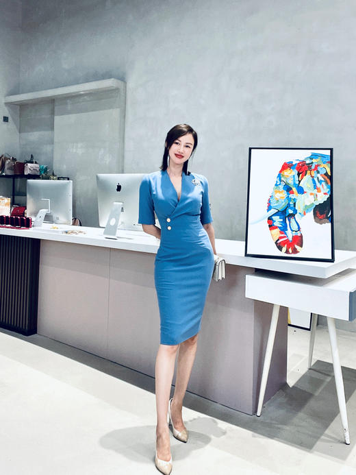 “海洋之心”J20384379T1X5  颈袖添香新款时尚气质修身包臀中长款高腰连衣裙 商品图6