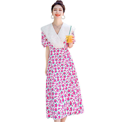 夏装花裙子女海军领短袖碎花系带中长显瘦连衣裙HR-WX95769 商品图4