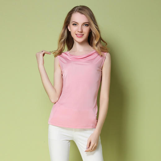 NL-1012荡领背心针织真丝上衣女装夏装无袖背心桑蚕丝面料套头T恤 商品图1