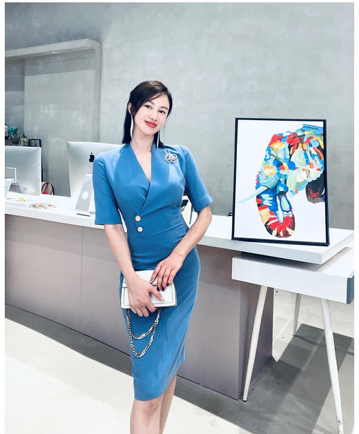 “海洋之心”J20384379T1X5  颈袖添香新款时尚气质修身包臀中长款高腰连衣裙 商品图4