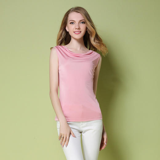 NL-1012荡领背心针织真丝上衣女装夏装无袖背心桑蚕丝面料套头T恤 商品图3