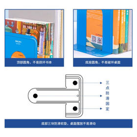 得力（deli）7英寸(高17cm)金属铁桌面书立置物架书收纳桌上书架 办公书靠2片/ 办公学习用品 蓝色