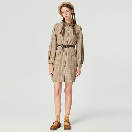 famecoco范可儿减龄漂亮洋气套装秋收腰格纹衬衫裙两件套D216EA303 商品图2