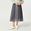 Famecoco范可儿气质撞色网纱半身裙秋款温柔不对称百褶裙F225HA013 商品缩略图1