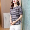 重磅缎面仿真丝T恤,新款夏休闲蝙蝠袖修身条纹短袖上衣KQL-B43N8133 商品缩略图3
