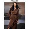VIMAGE纬漫纪秋季新款女装不对称裙摆A字裙高腰V领显瘦连衣裙V1807405 商品缩略图5