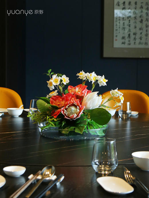 餐桌花仿真花圆桌转盘酒店圆形摆花餐厅桌面中间假花轻奢高档装饰 商品图4