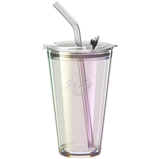 「精致风」北极光水杯吸管玻璃杯 女居家日用带盖大容量高颜值咖啡ins风喝水杯子餐饮用具 商品图4