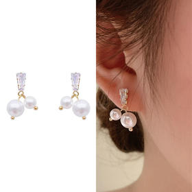 JU-A20韩国珍珠吊坠耳环女银针锆石小耳钉气质冷淡风新款耳饰