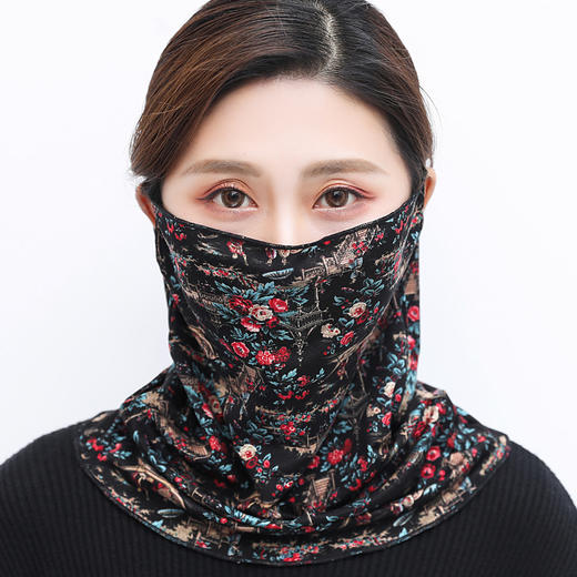 NL-双面多功能针织真丝围脖女套头挂耳护脖丝巾遮面小围巾搭配薄款面罩脖套 商品图5