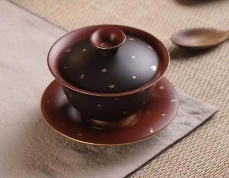 【周年庆】宜兴正宗原矿精品双色描金洒金紫砂盖碗  150cc 商品图1