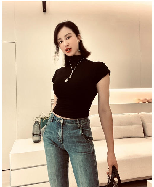 新款J22315322“巨胸T“ 纯欲风复古港风修身高领针织衫（四季可穿） 商品图6