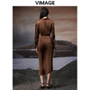 VIMAGE纬漫纪秋季新款女装不对称裙摆A字裙高腰V领显瘦连衣裙V1807405 商品缩略图4