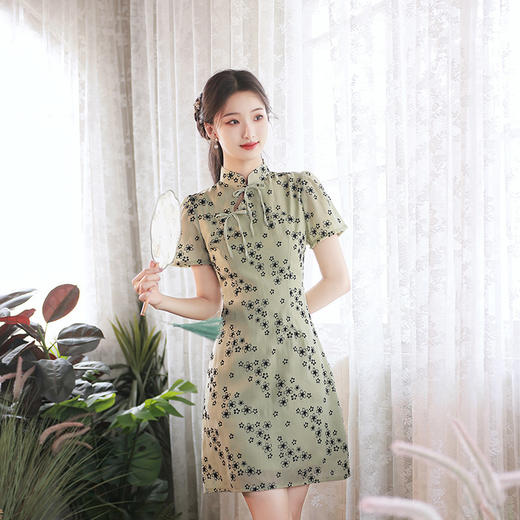 夏季改良短款复古清新年轻款日常休闲遮肉小个子旗袍连衣裙XL-813 商品图3
