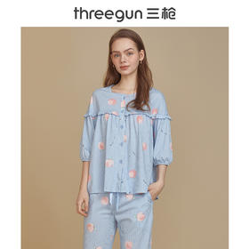 Threegun三枪 【水柔棉】圆领开襟中袖长裤女士家居套家居服-81860D011