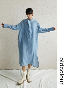 oldcolour天丝立领连衣裙早秋女新款高级感慵懒风长袖裙子