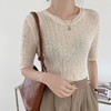 【常规圆领，时尚大方】黛唯梵冰丝针织衫女上衣，2022新款修身显瘦打底短袖薄款 商品缩略图6