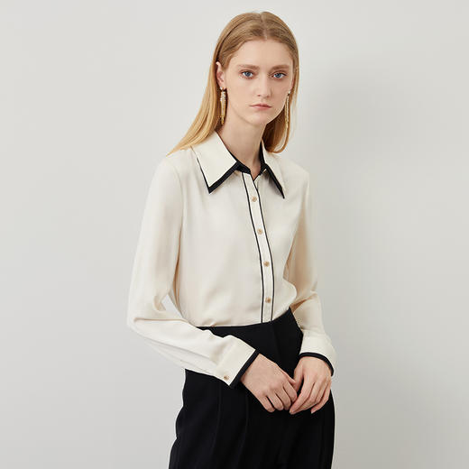 EITIE爱特爱秋季新款白色修身百搭通勤长袖衬衫衬衣上衣女6709419 商品图1