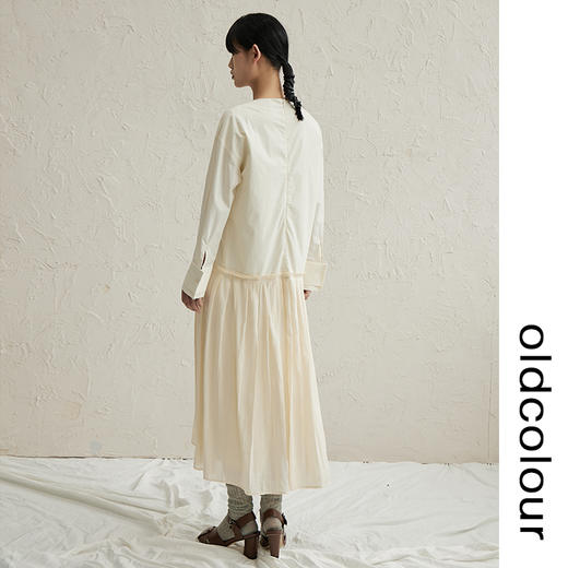 oldcolour纯棉拼接垂感百褶连衣裙早秋新款简约舒适设计感长裙 商品图3