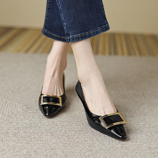 经典优雅，真皮亮面高跟单鞋HB-6056 商品图4