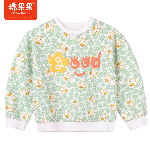 商场同款棉果果秋季新款女童小碎花圆领套头卫衣纯棉舒适抓薄绒M322180222471 商品图0