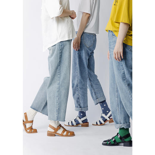 绽放015朵/粗跟包头罗马鞋增高复古牛皮女鞋休闲凉鞋 商品图3