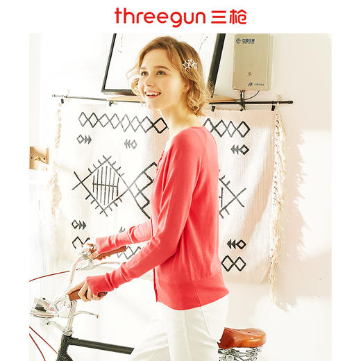 Threegun三枪 开襟长袖横机女士外搭针织开衫-81390A911 商品图4