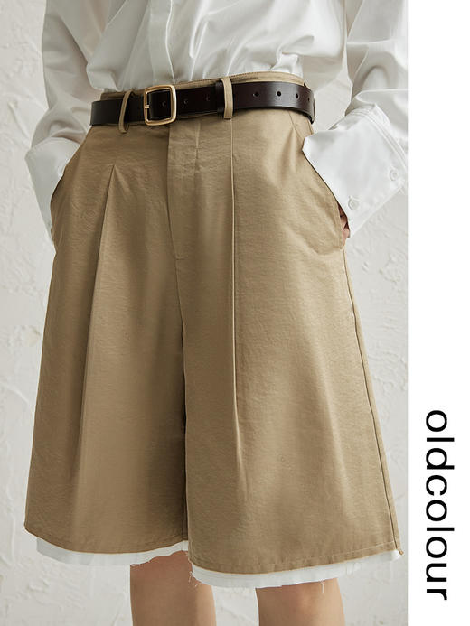oldcolour中性风卡其色直筒休闲裤早秋新款宽松百慕大短裤 商品图0