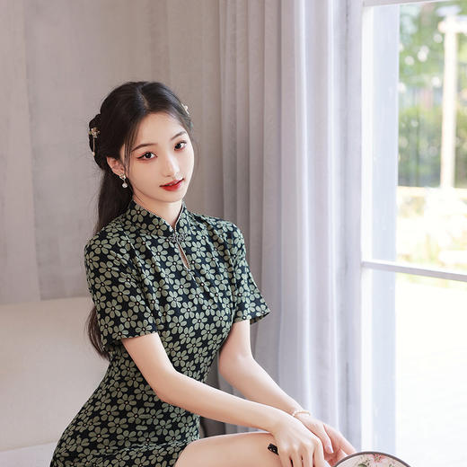 夏季改良短款复古清新年轻款日常休闲遮肉小个子旗袍连衣裙XL-813 商品图1