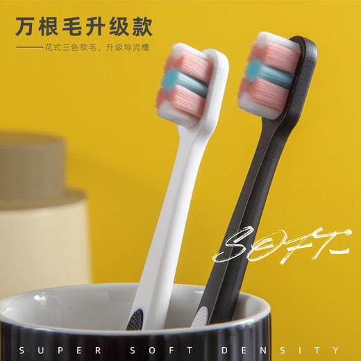 【自营】彩色花式万根毛成人软毛牙刷情侣男女士黑白2支 商品图2