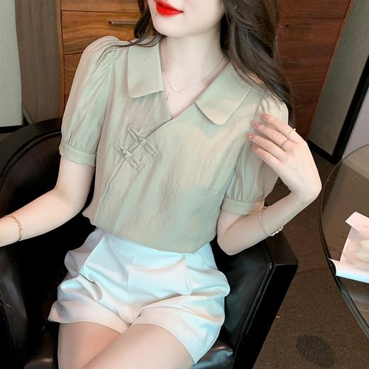 2022年夏款新中式盘扣衬衫女短袖薄款设计感小众翻领衬衣 KQL6179 商品图3