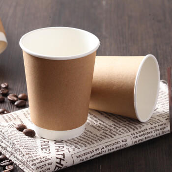 Edo 一次性纸杯 双层防烫牛皮纸贵宾接待办公水杯咖啡杯280ml*50只 商品图3